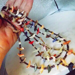 ZUNI *3* COLORFUL ABALONE SHELL CARVED BIRDS FETISH HEISHI **WOW** NECKLACES 61